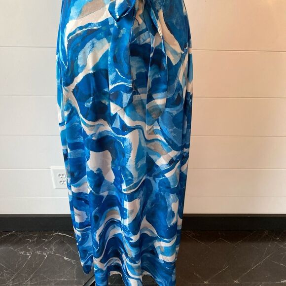 Size 2 Nicole Miller Dress One Shoulder Swirls Blue Whimsy Romantic Elegant - Picture 3 of 11